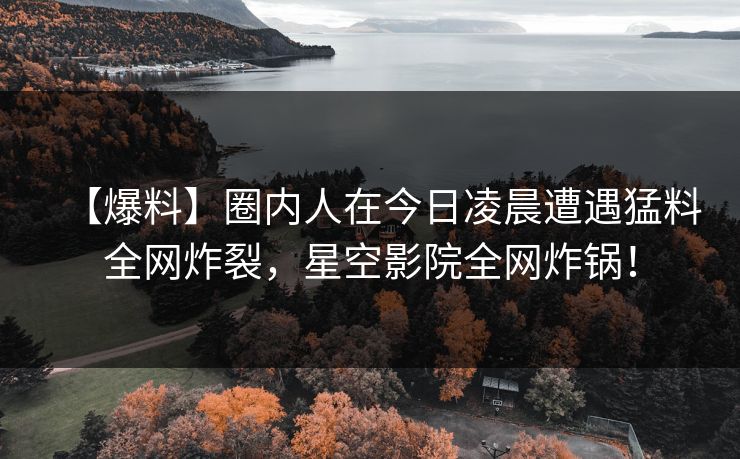 【爆料】圈内人在今日凌晨遭遇猛料全网炸裂，星空影院全网炸锅！