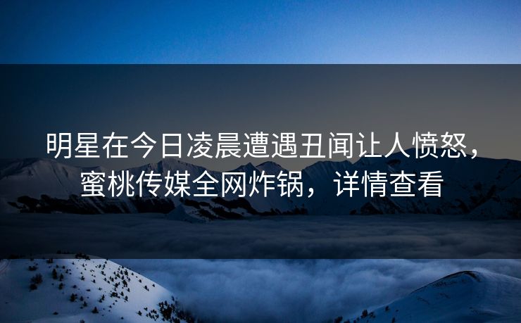 明星在今日凌晨遭遇丑闻让人愤怒，蜜桃传媒全网炸锅，详情查看
